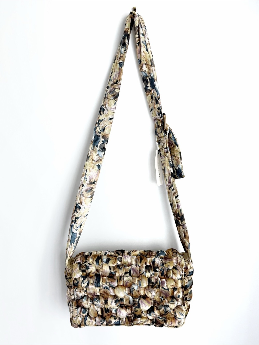 Anthropologie Daily Practice Woven Velvet Crossbody Bag in Neutral Motif